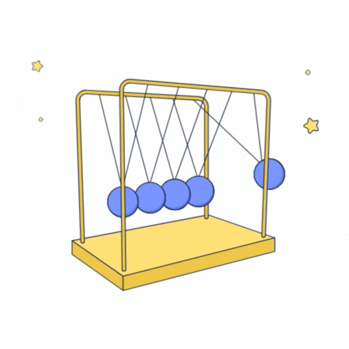 GIF animado de um pêndulo amarelo com bolinhas azuis se movimentando